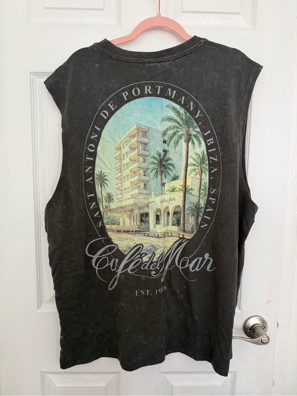 Primark Black Graphic Tank with Vintage Ibiza Cafe Print